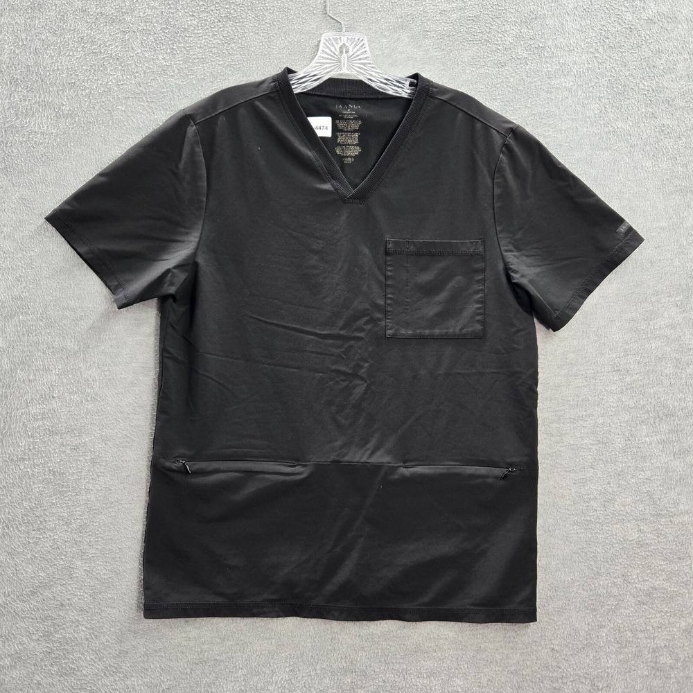 Jaanuu Women Scrub Top Medium Black Pockets Short Sleeve V Neck Pullover